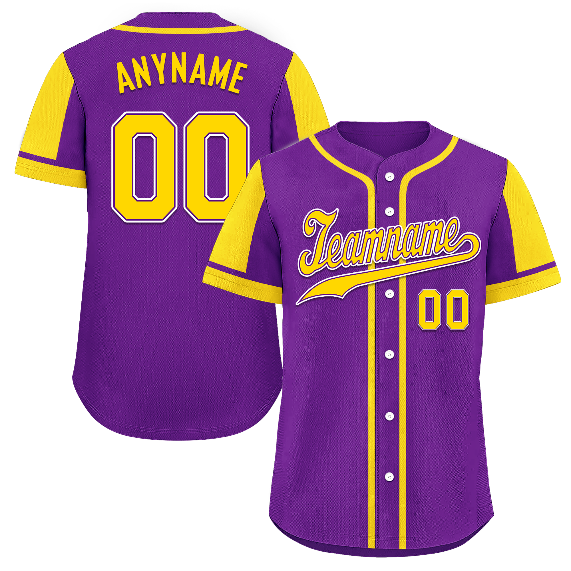 Custom Purple Yellow Raglan Sleeves Personalized Authentic Baseball Jersey BSBJ01-D017172