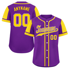 Custom Purple Yellow Raglan Sleeves Personalized Authentic Baseball Jersey BSBJ01-D017172