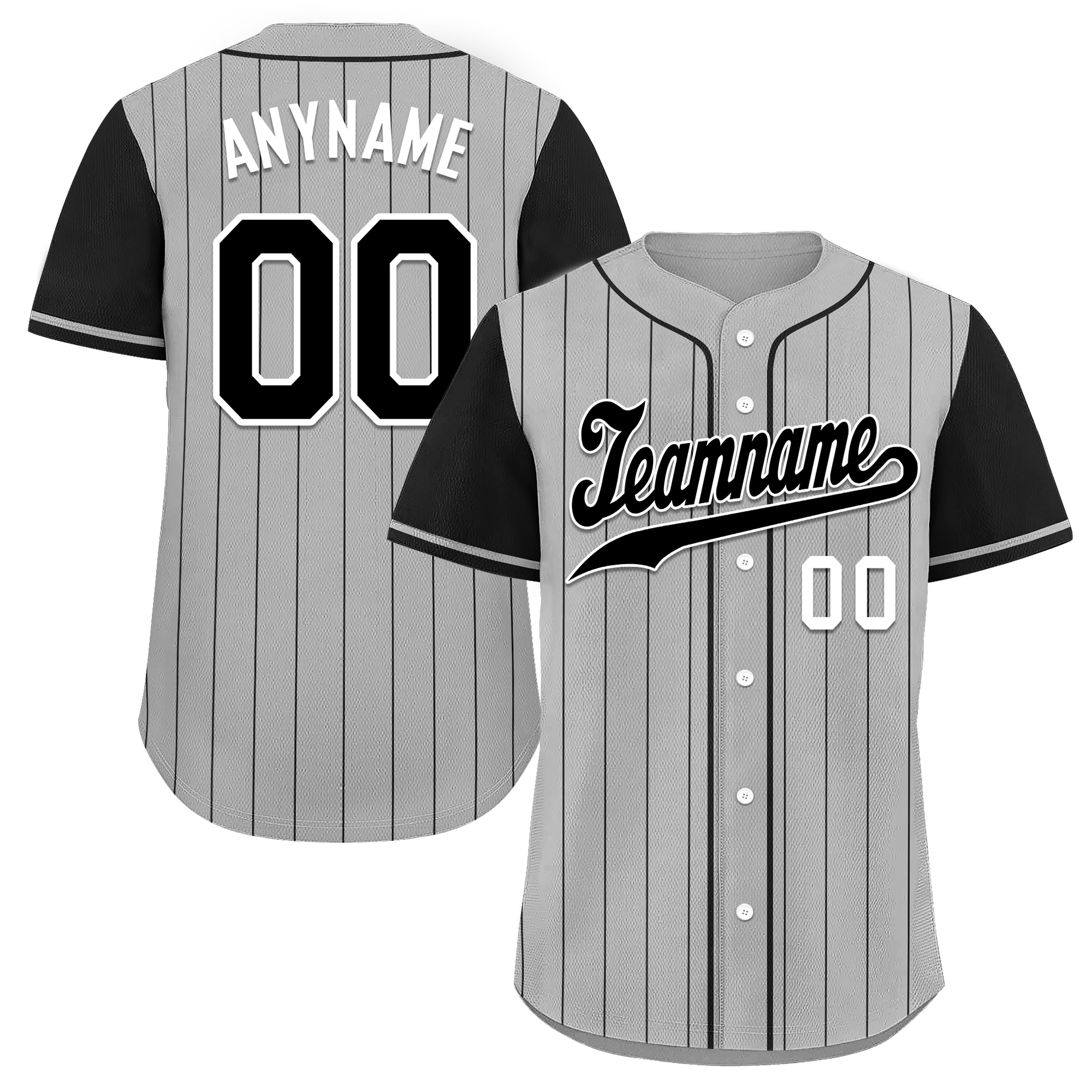 Custom Gray Black Stripe Embroidered Baseball Jersey