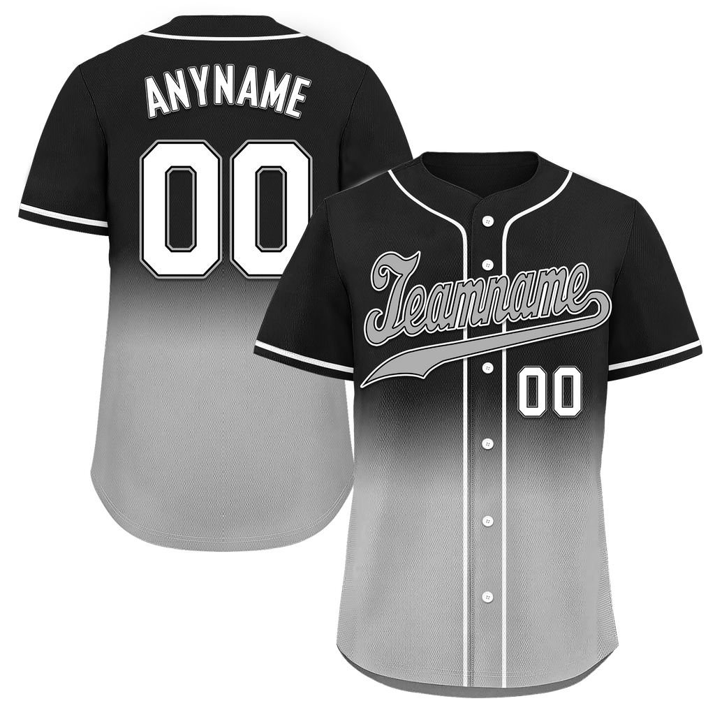 Custom Black Grey Fade Embroidered Baseball Jersey