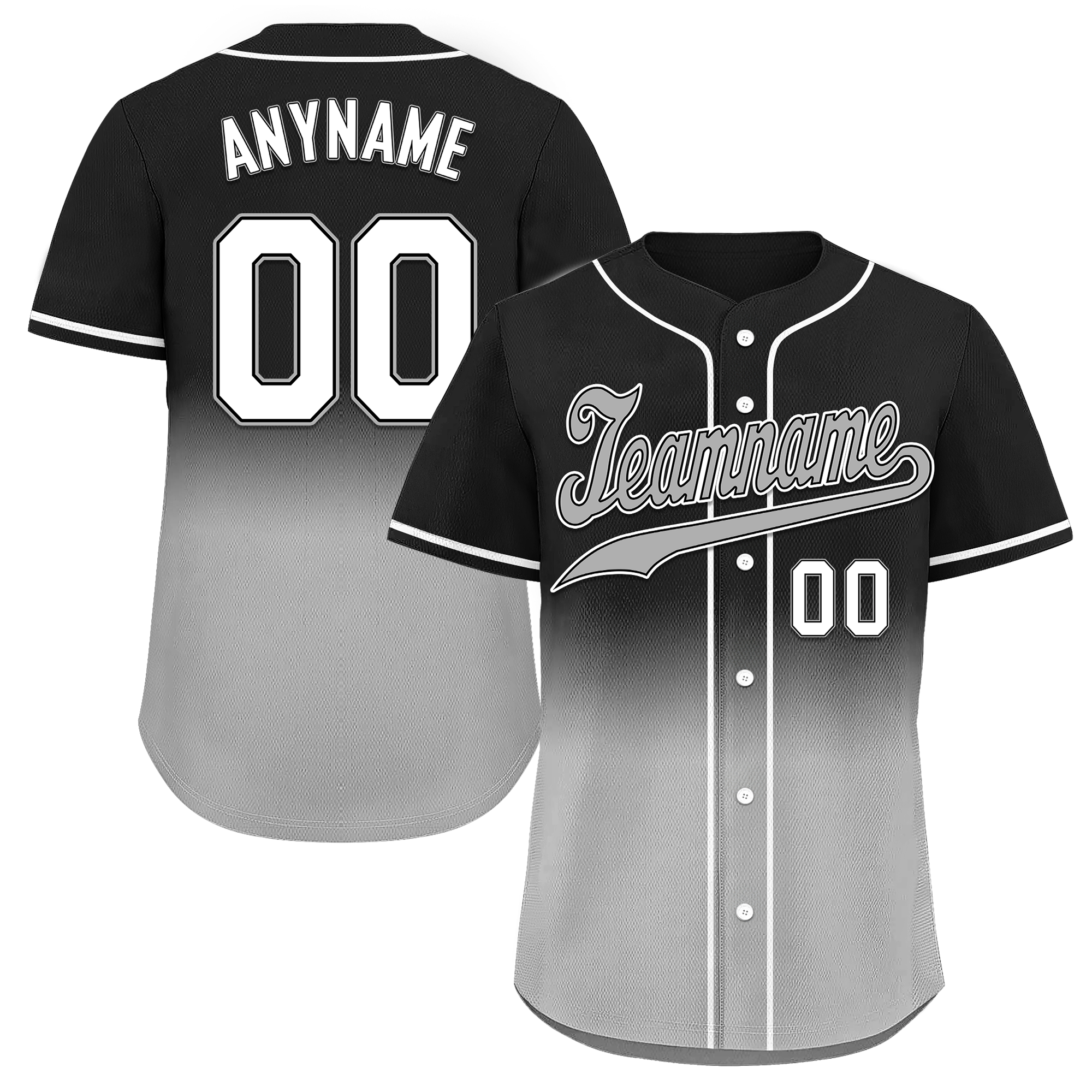 Custom Black Grey Fade Embroidered Baseball Jersey