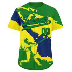 Custom Green Navy Blue Light Yellow Brazilian Flag Personalized Authentic Baseball Jersey BSBJ01-E06022-5