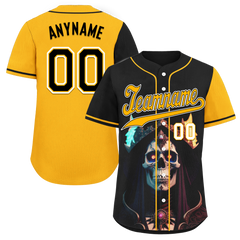 Custom Black Yellow Skull Fashion Personalized Authentic Baseball Jersey BSBJ01-D017155