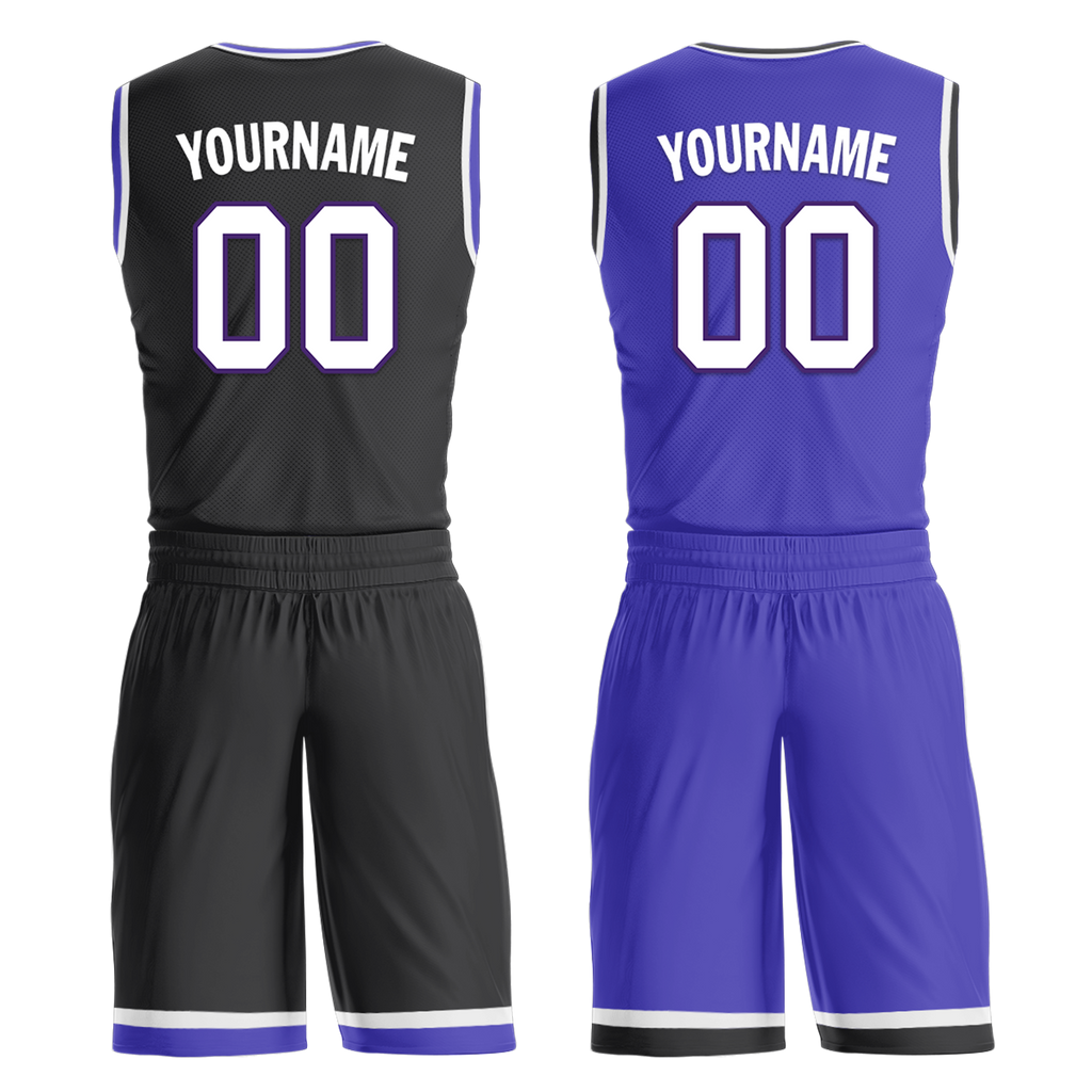 Custom Black Blue Classic Style Reversible Basketball Uniform Personalized COOLMAX BBJR-D017036