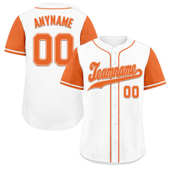 Custom White Orange Raglan Sleeves Personalized Authentic Baseball Jersey BSBJ01-D020200-3