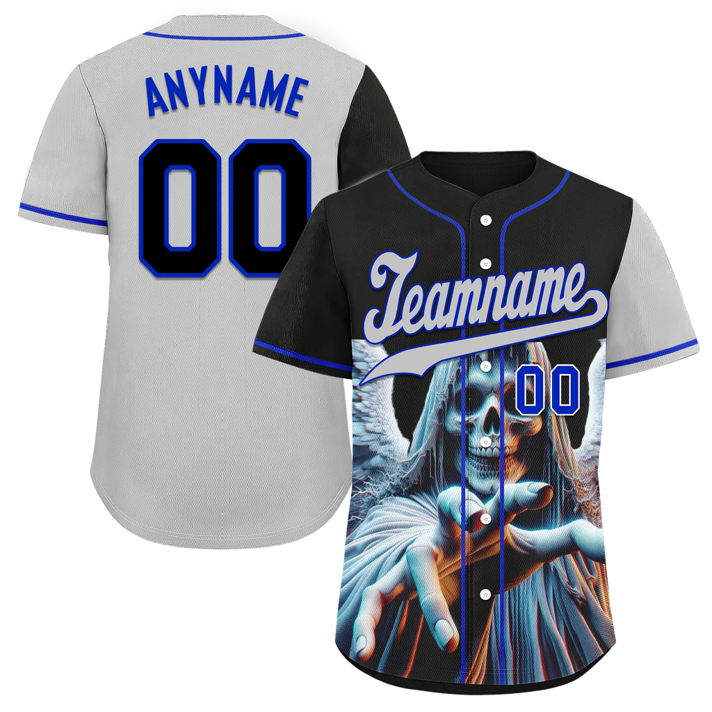 Custom Black Gray Skull Fashion Personalized Authentic Baseball Jersey BSBJ01-D017144