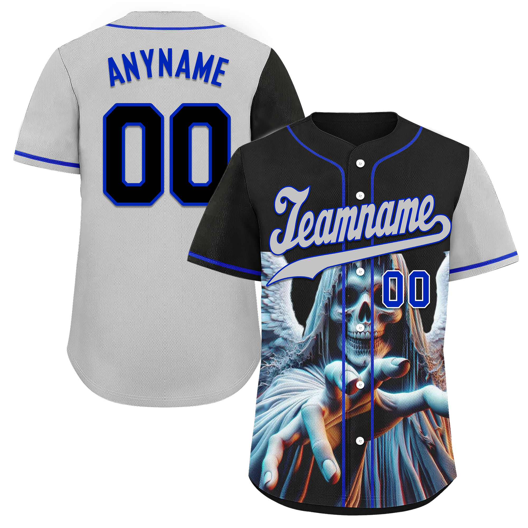 Custom Black Gray Skull Fashion Personalized Authentic Baseball Jersey BSBJ01-D017144
