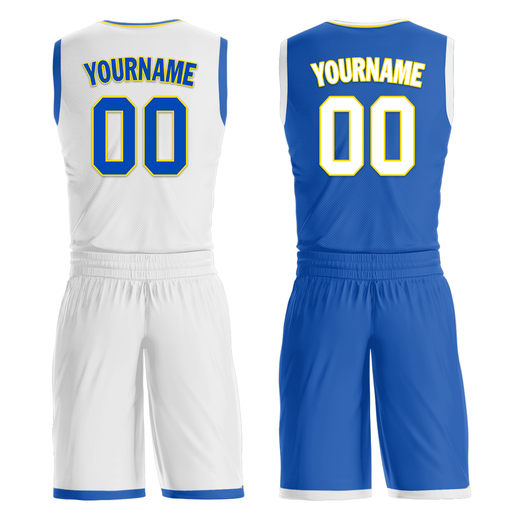 Custom White Blue Classic Style Reversible Basketball Uniform Personalized COOLMAX BBJR-D017004