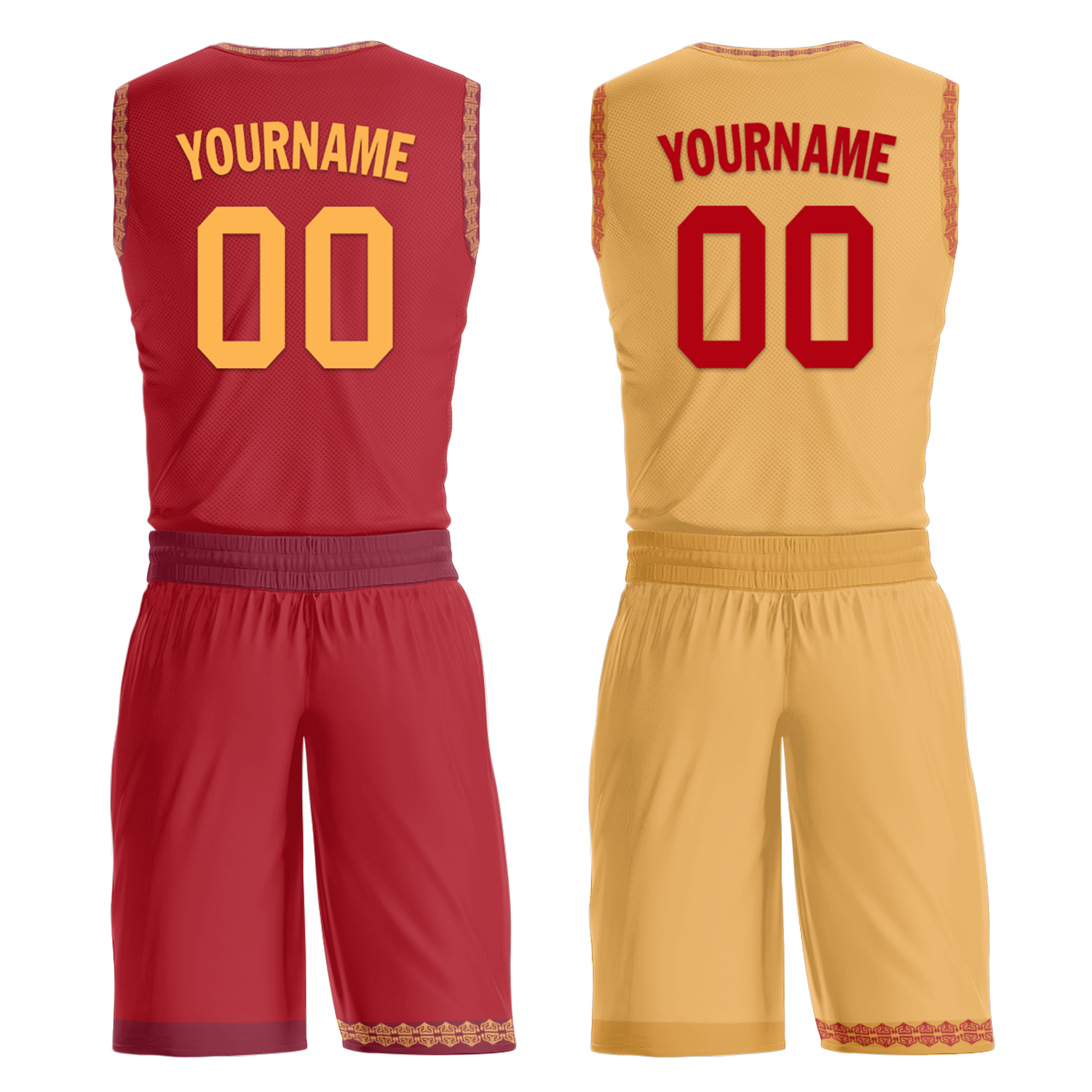 Custom Red Yellow Classic Style Reversible Basketball Uniform Personalized Ordinary BBJR-D017011