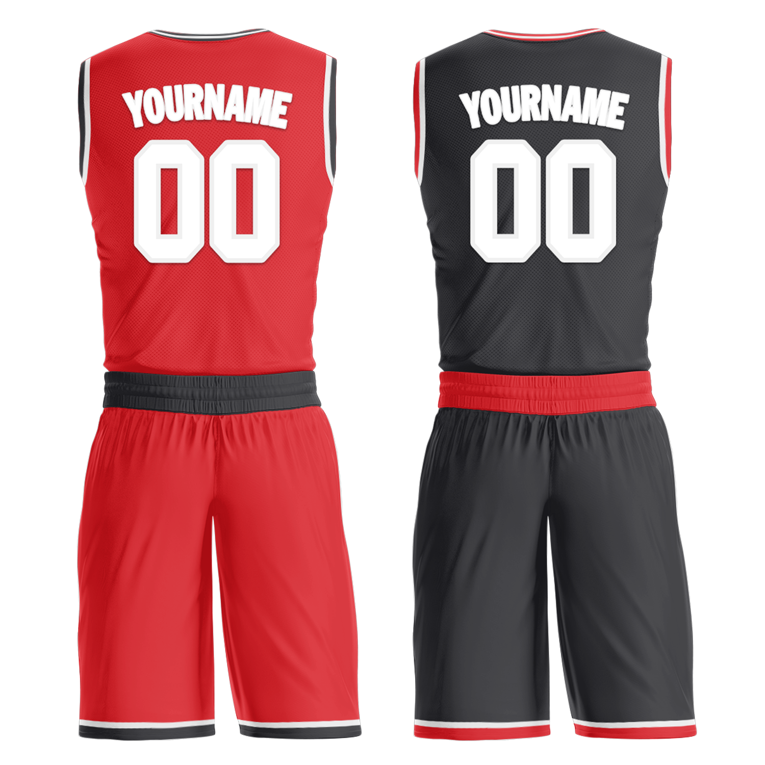 Custom Red Black Classic Style Reversible Basketball Uniform Personalized COOLMAX BBJR-D017025
