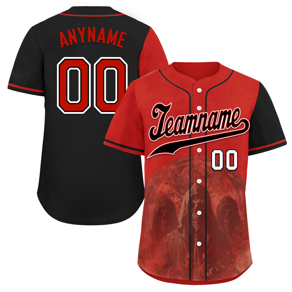 Custom Red Black Skull Fashion Personalized Authentic Baseball Jersey BSBJ01-D017158