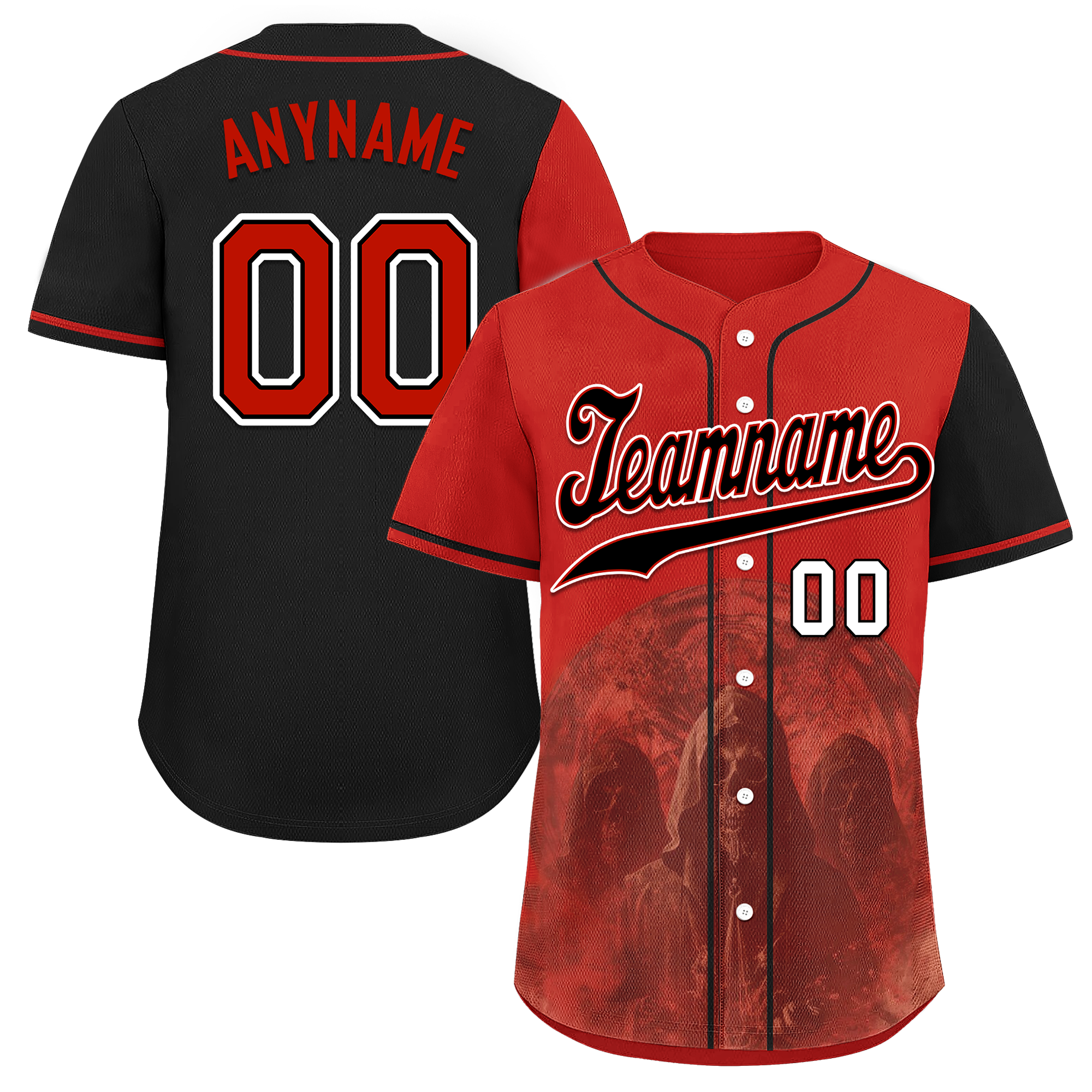 Custom Red Black Skull Fashion Personalized Authentic Baseball Jersey BSBJ01-D017158