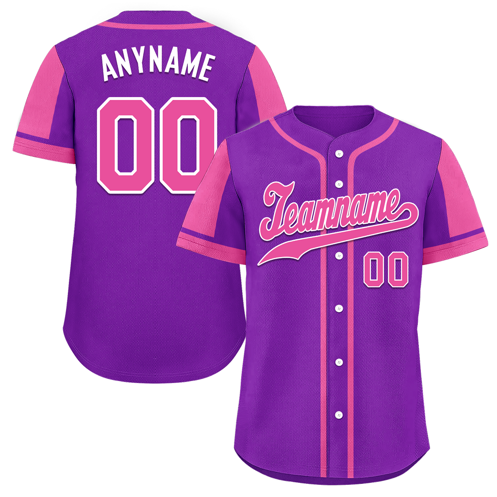Custom Purple Pink Raglan Sleeves Personalized Authentic Baseball Jersey BSBJ01-D017202