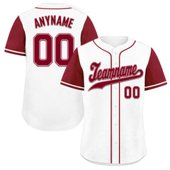 Custom White Burgundy Raglan Sleeves Personalized Authentic Baseball Jersey BSBJ01-D020200-17