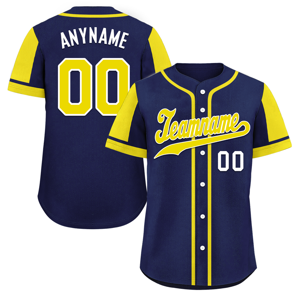 Custom Blue Yellow Raglan Sleeves Personalized Authentic Baseball Jersey BSBJ01-D017182
