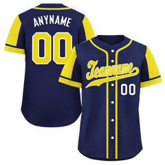 Custom Blue Yellow Raglan Sleeves Personalized Authentic Baseball Jersey BSBJ01-D017182