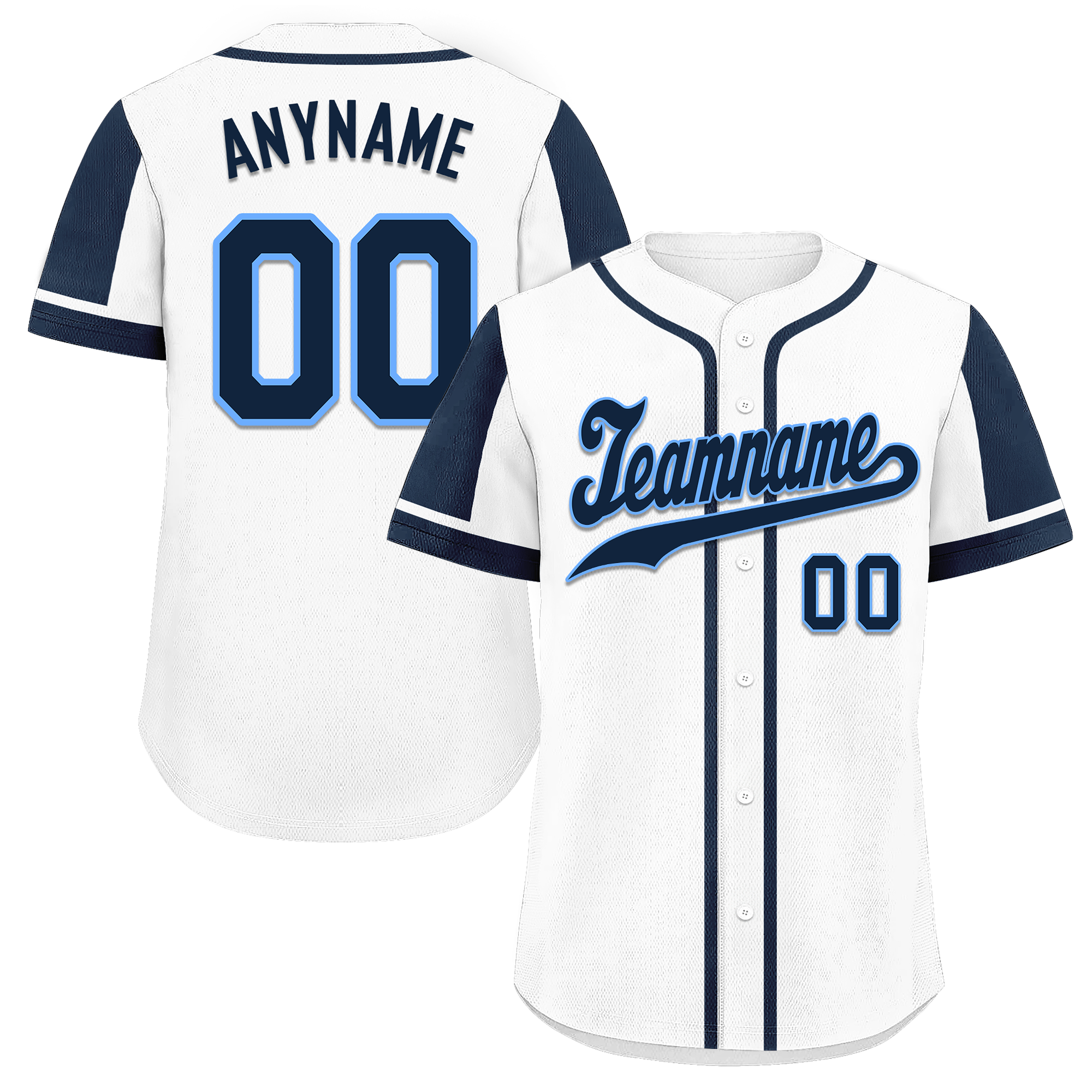 Custom White Blue Raglan Sleeves Personalized Authentic Baseball Jersey BSBJ01-D017164