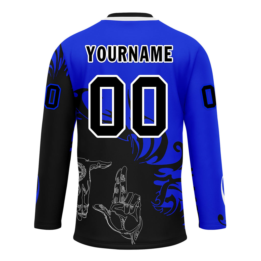 Custom Blue Black White Gothic Personalized Hockey Jersey HCKJ01-E0601-11