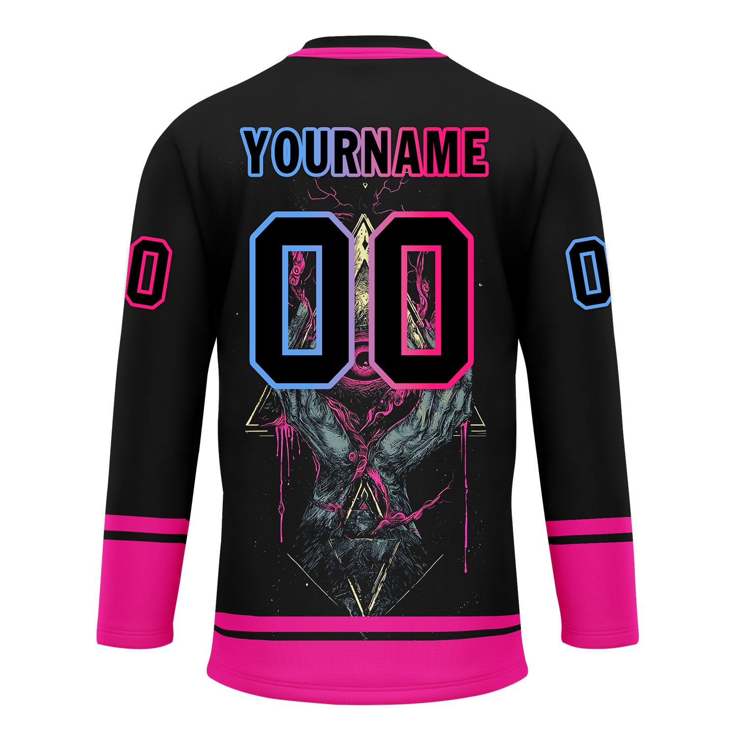 Custom Black Pink Light blue Gothic Personalized Hockey Jersey HCKJ01-E0601-05