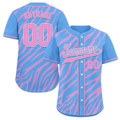 Custom Blue Pink Zebra Pattern Personalized Authentic Baseball Jersey BSBJ01-D020201-17