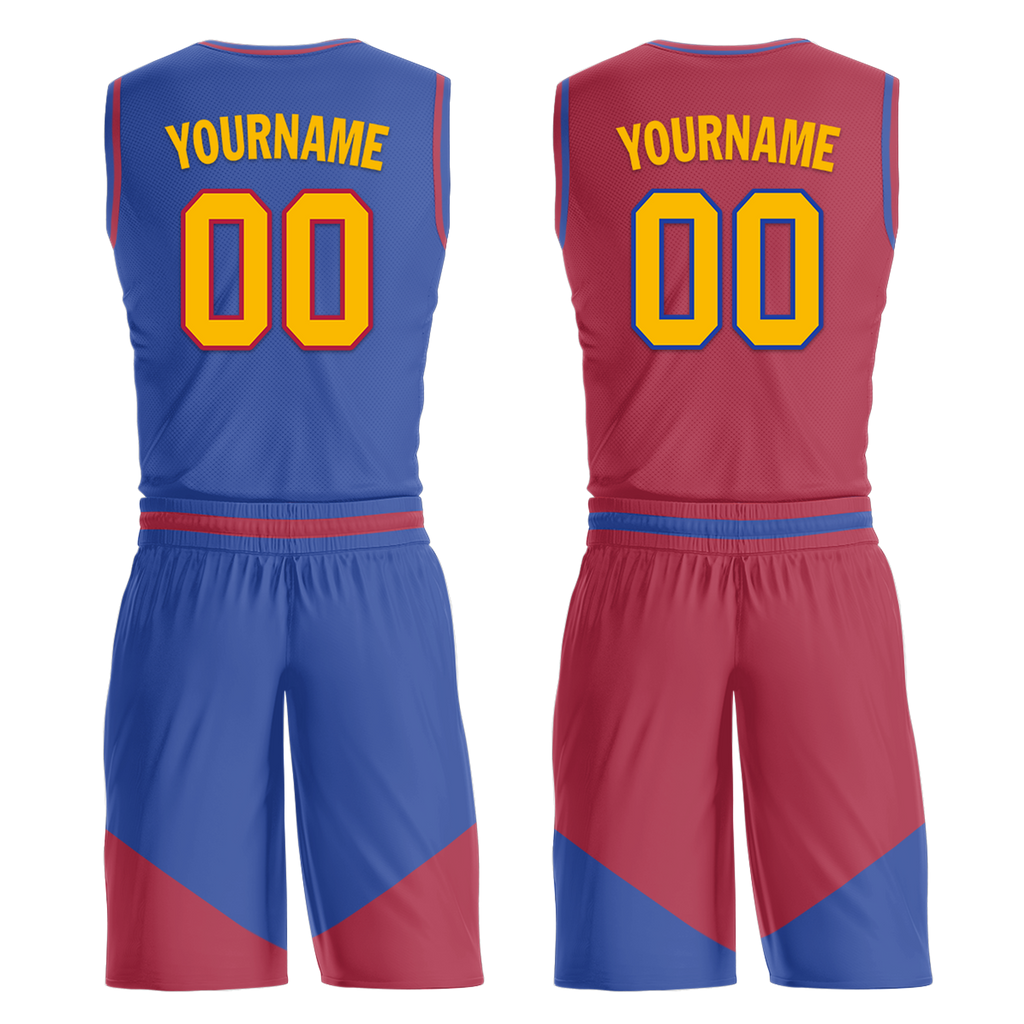 Custom Blue Red Classic Style Reversible Basketball Uniform Personalized COOLMAX BBJR-D017029