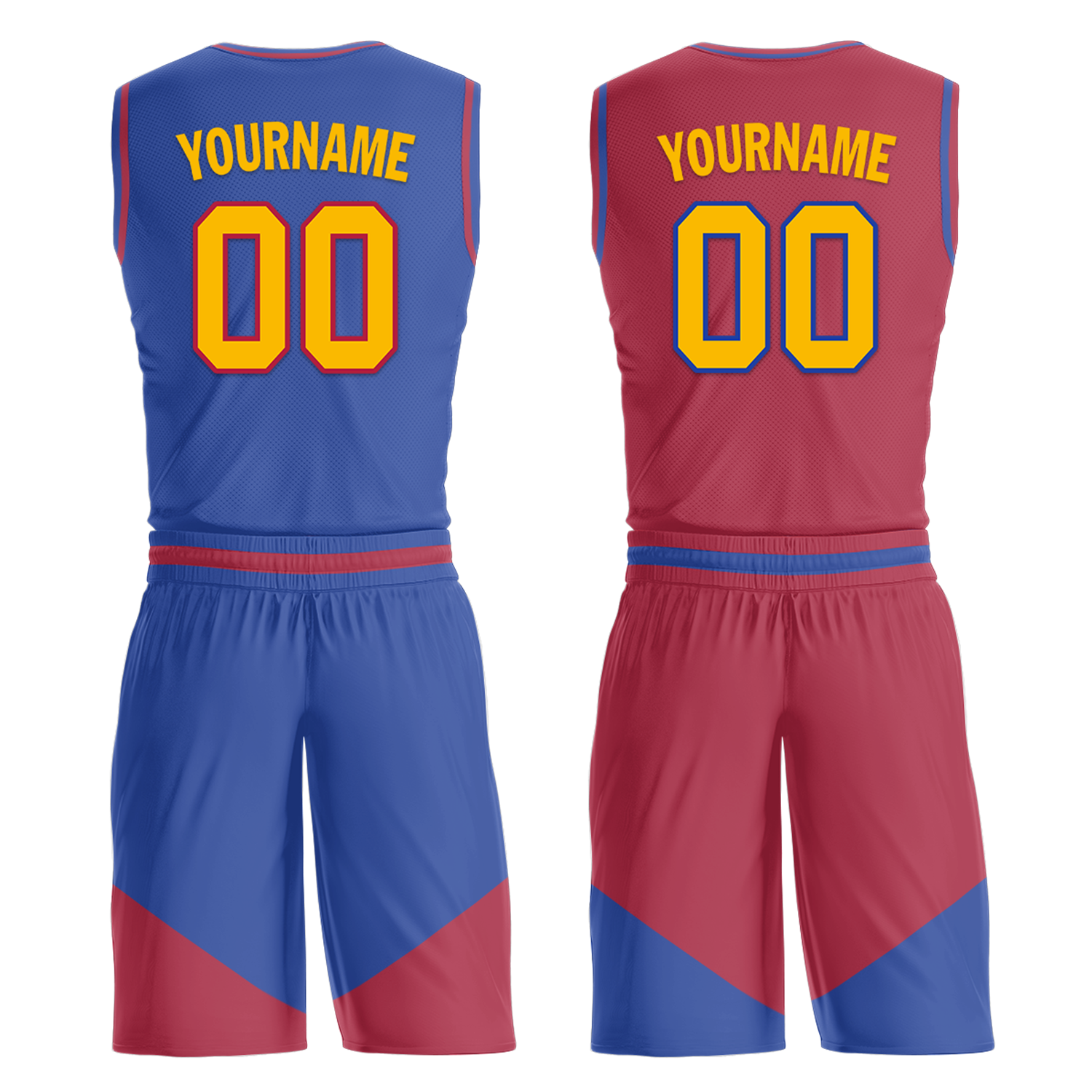 Custom Blue Red Classic Style Reversible Basketball Uniform Personalized COOLMAX BBJR-D017029