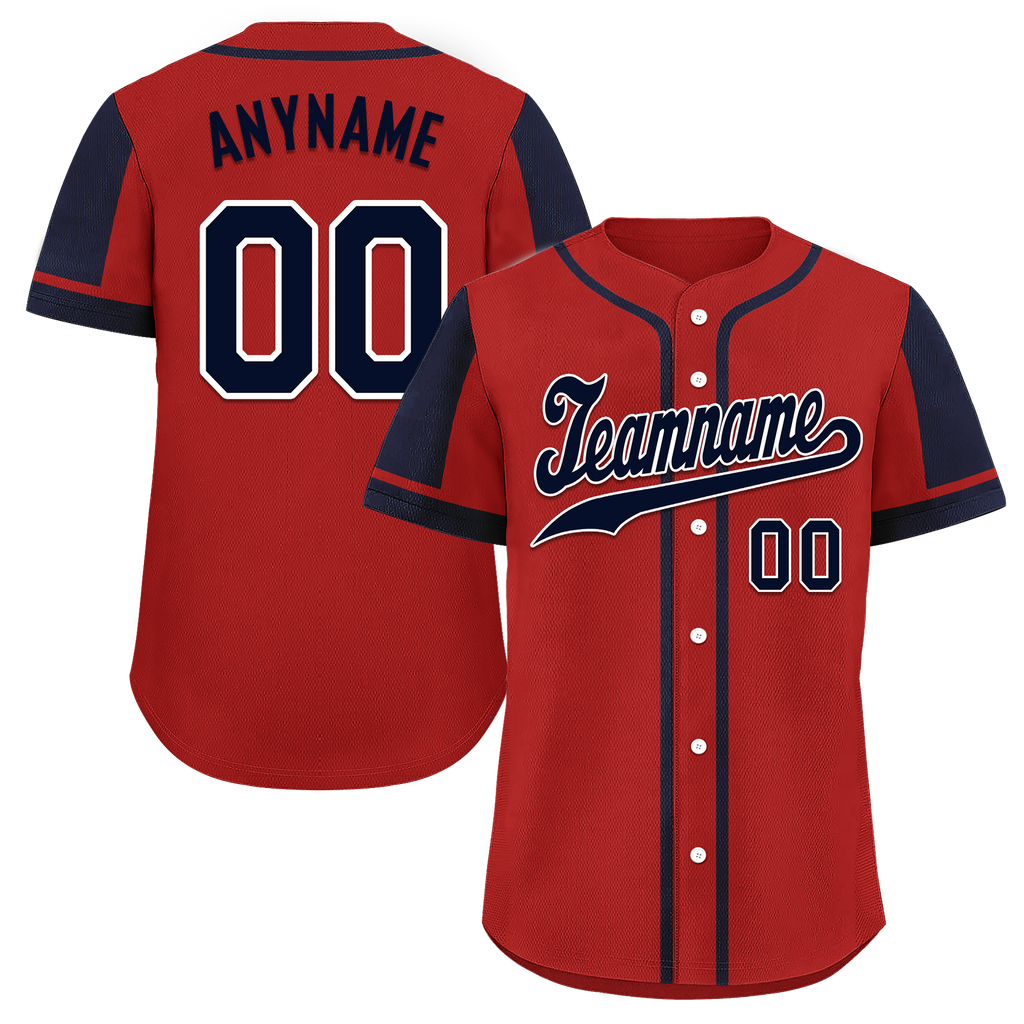 Custom Red Blue Raglan Sleeves Personalized Authentic Baseball Jersey BSBJ01-D017179