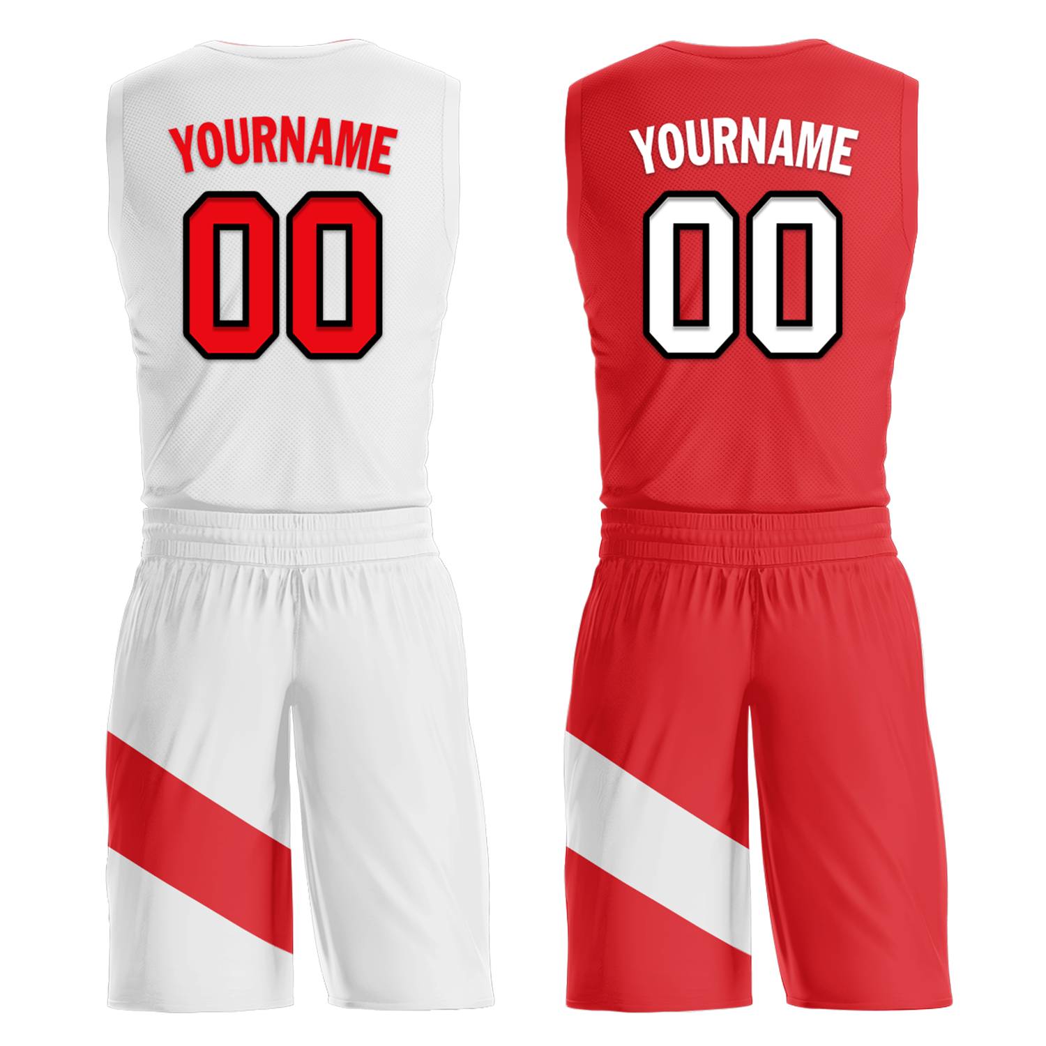 Custom White Red Classic Style Reversible Basketball Uniform Personalized COOLMAX BBJR-D017026