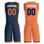 Custom Blue Orange Classic Style Reversible Basketball Uniform Personalized COOLMAX BBJR-D017015