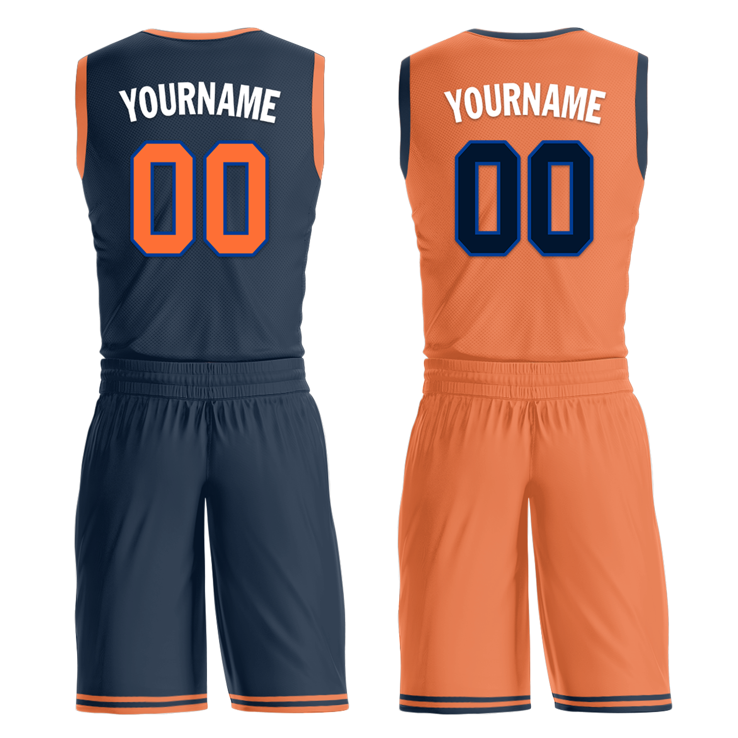 Custom Blue Orange Classic Style Reversible Basketball Uniform Personalized COOLMAX BBJR-D017015