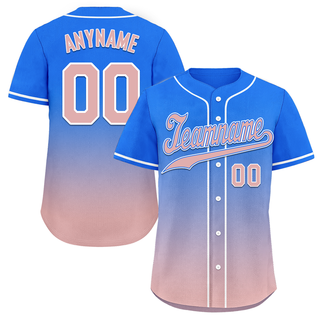 Custom Blue Pink Fade Embroidered Baseball Jersey