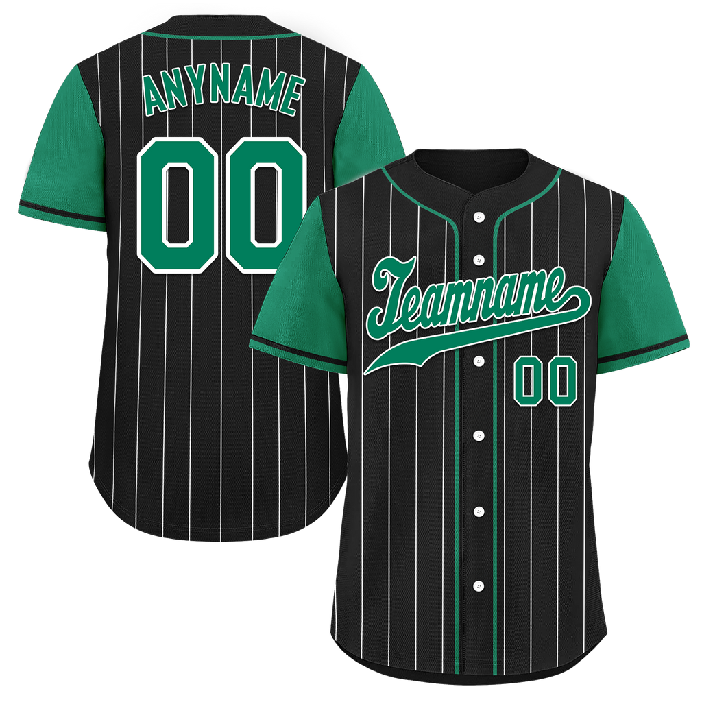 Custom Black Green Stripe Baseball Jersey, 100% Polyester