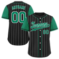 Custom Black Green Stripe Baseball Jersey, 100% Polyester