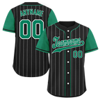 Custom Black Green Stripe Baseball Jersey, 100% Polyester