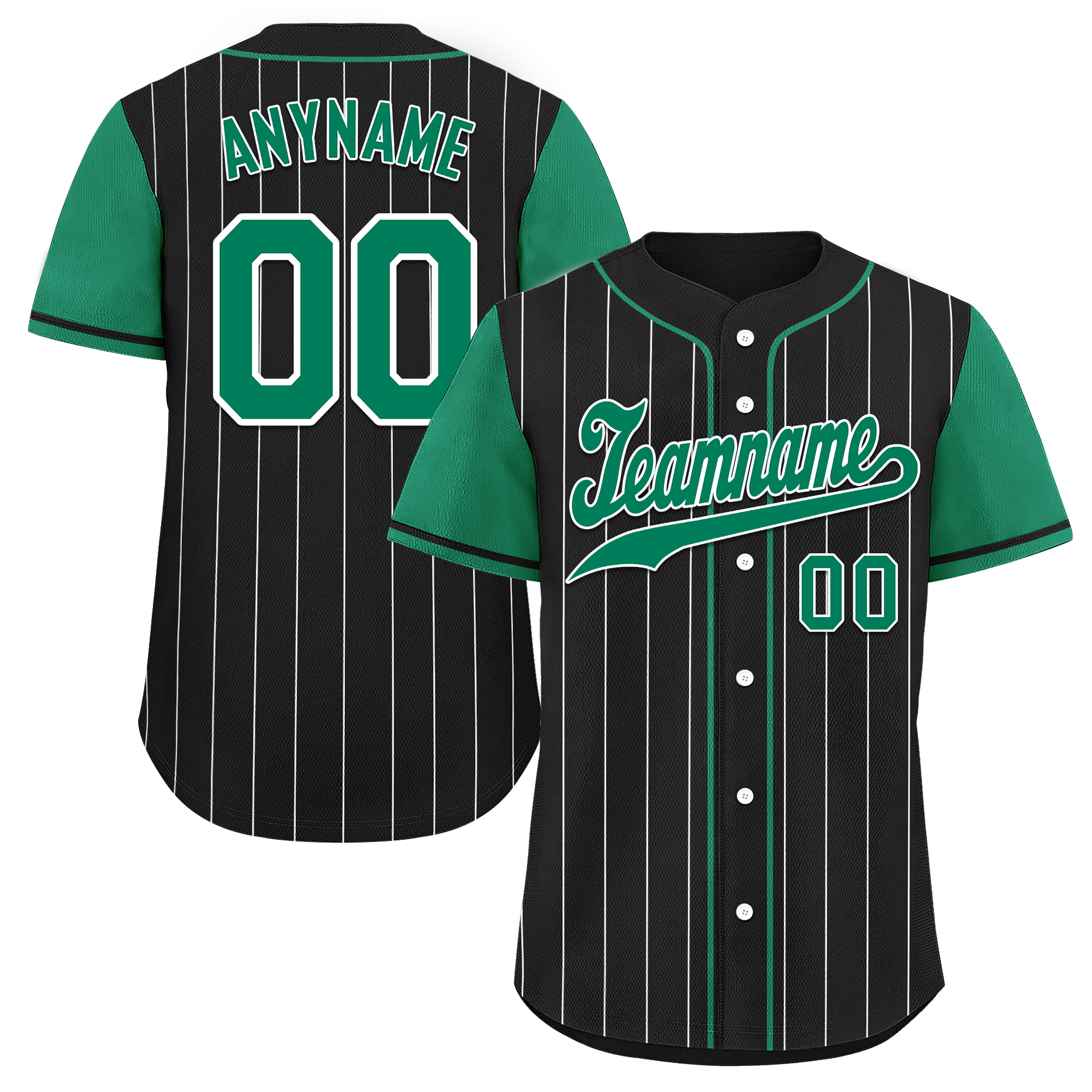 Custom Black Green Stripe Baseball Jersey, 100% Polyester
