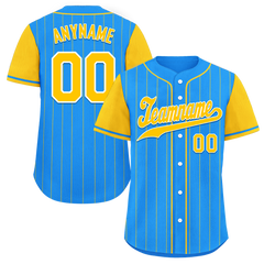 Custom Blue Yellow Stripe Fashion Personalized Authentic Baseball Jersey BSBJ01-D017212