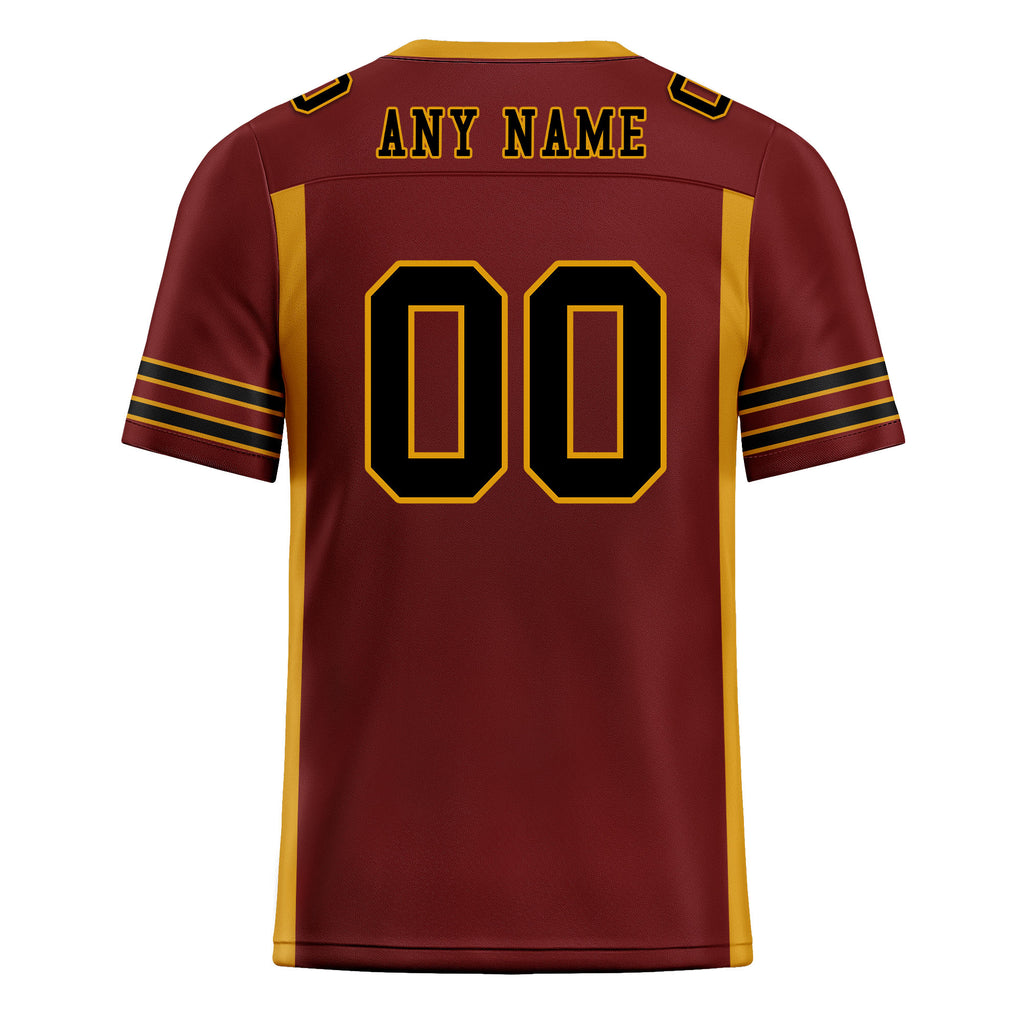 Custom Dark Red Yellow Striped Sleeves Personalized Authentic Football Jersey FBJ02-D06048