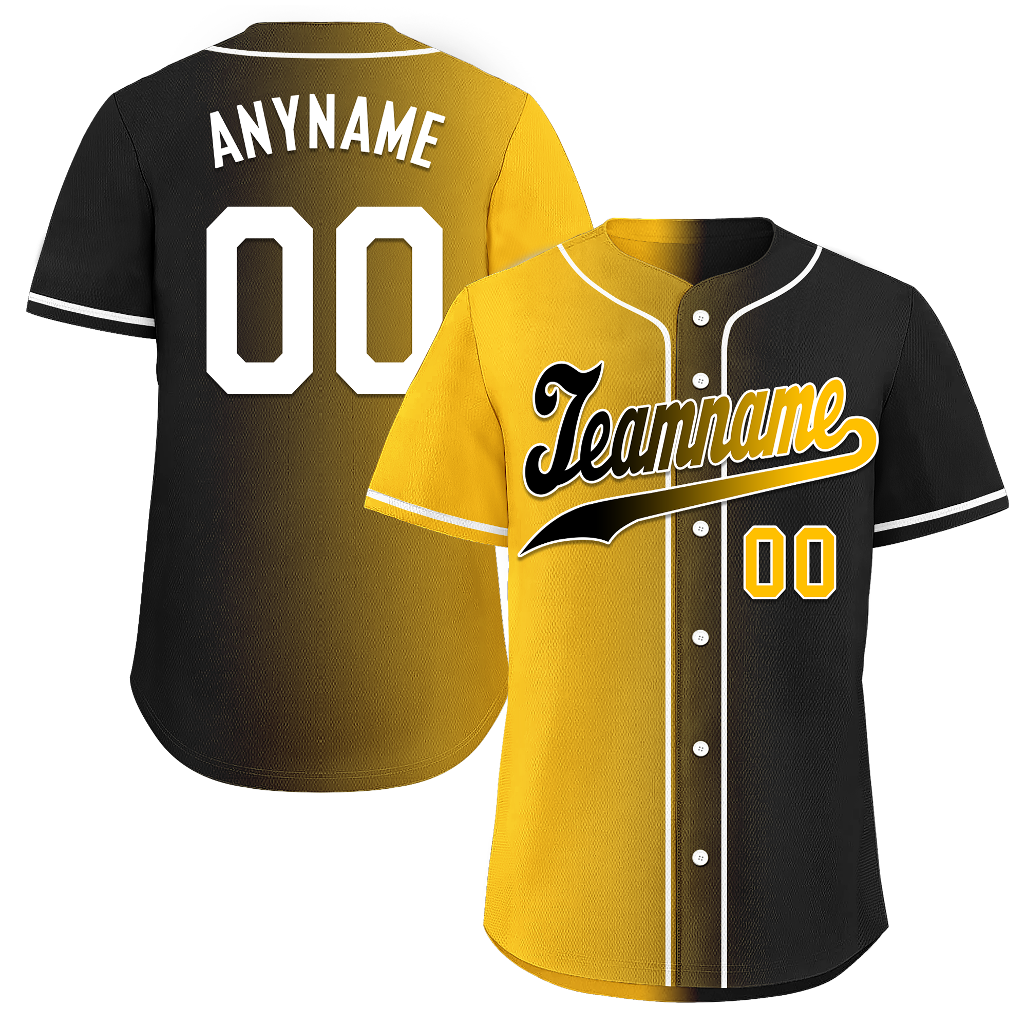Custom Yellow Black Gradient Fashion Personalized Authentic Baseball Jersey BSBJ01-D0a7a00
