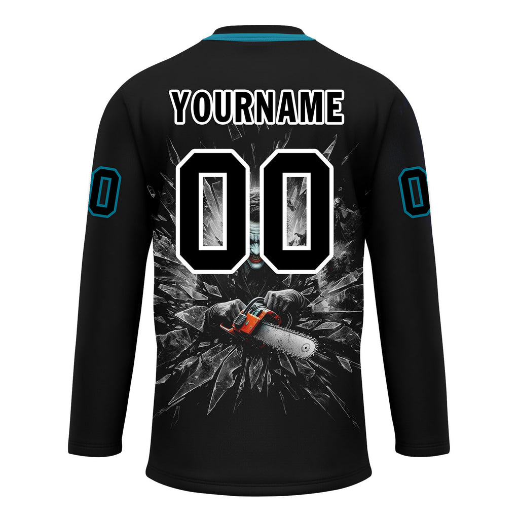 Custom Black White Teal Gothic Personalized Hockey Jersey HCKJ01-E0601-12