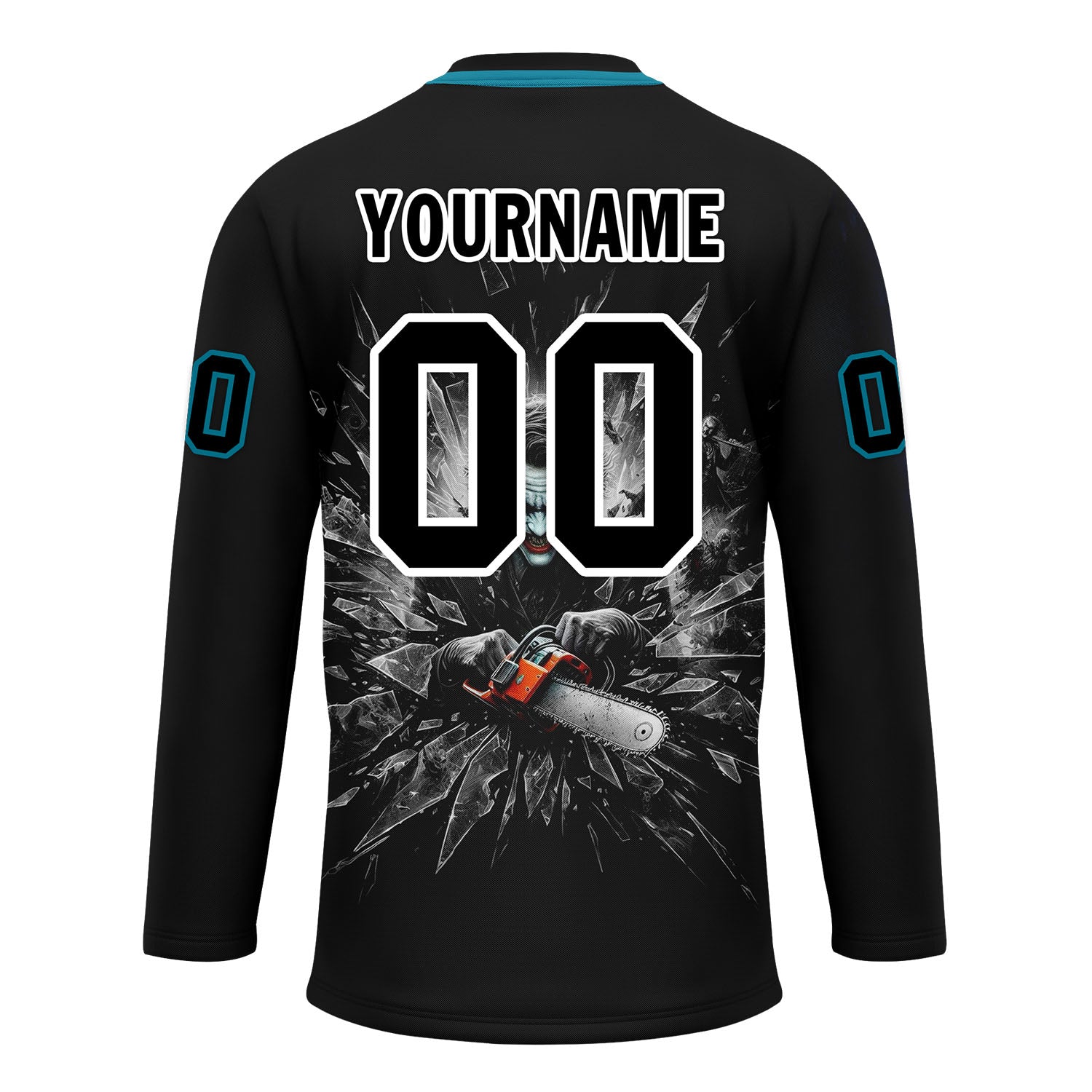 Custom Black White Teal Gothic Personalized Hockey Jersey HCKJ01-E0601-12