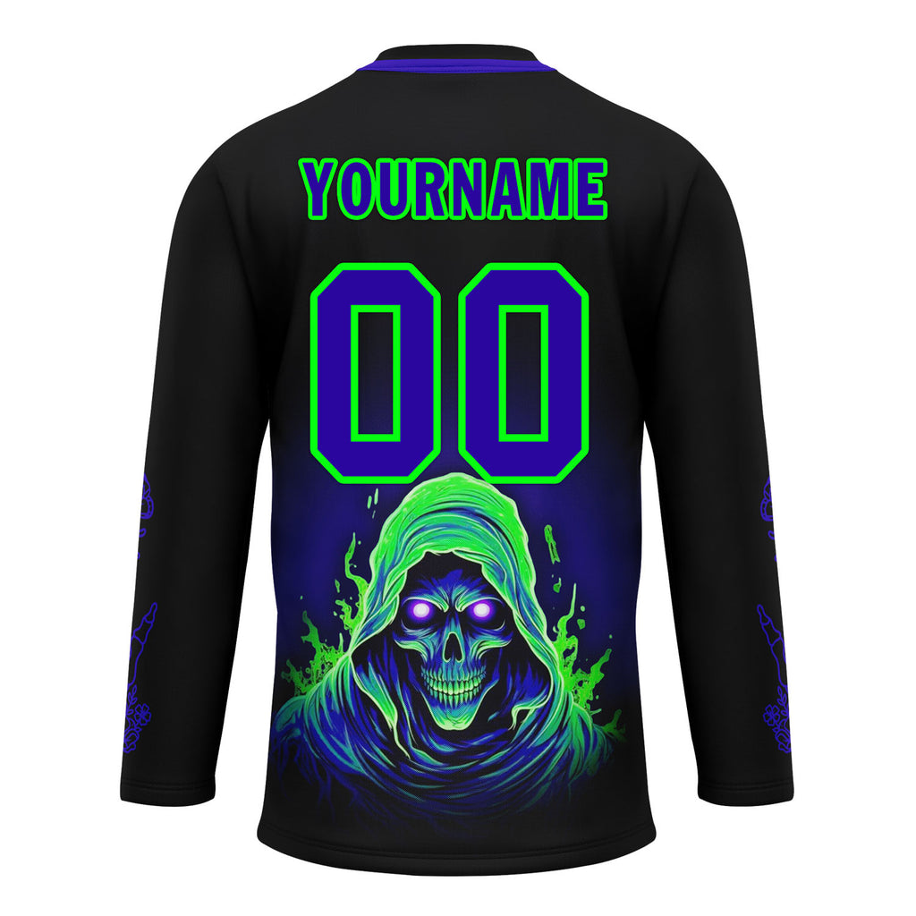 Custom Black Blue Green Gothic Personalized Hockey Jersey HCKJ01-E0601-09