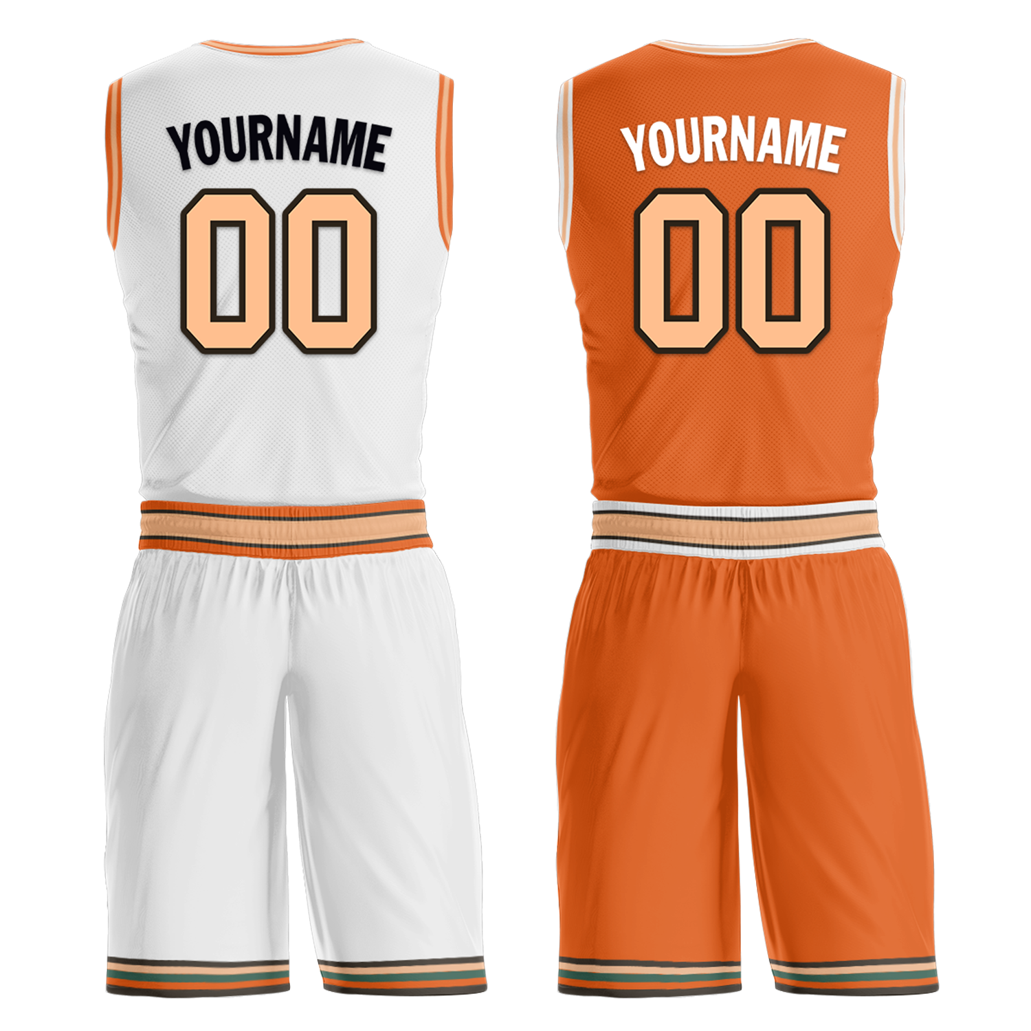Custom White Orange Classic Style Reversible Basketball Uniform Personalized COOLMAX BBJR-D017052