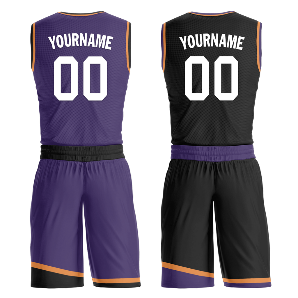 Custom Purple Black Classic Style Reversible Basketball Uniform Personalized COOLMAX BBJR-D017058