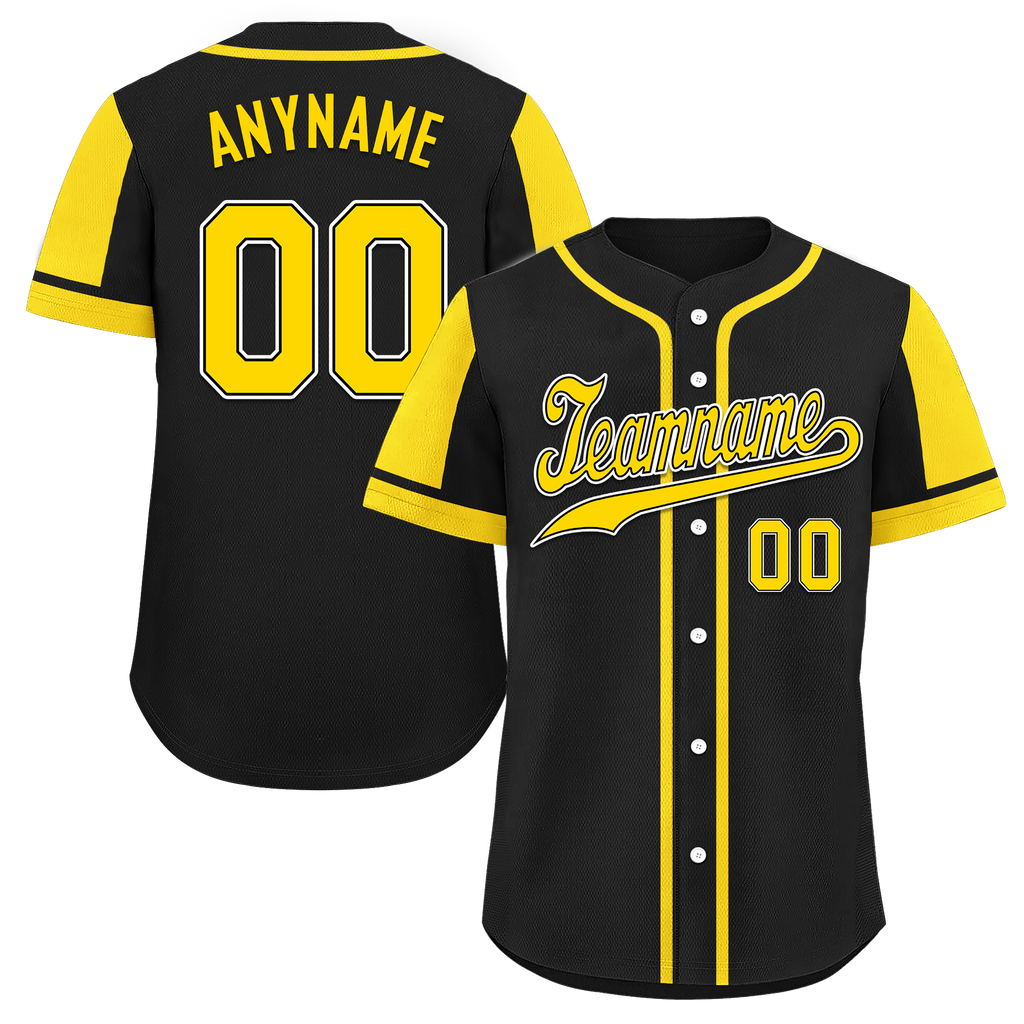 Custom Black Yellow Raglan Sleeves Personalized Authentic Baseball Jersey BSBJ01-D017171