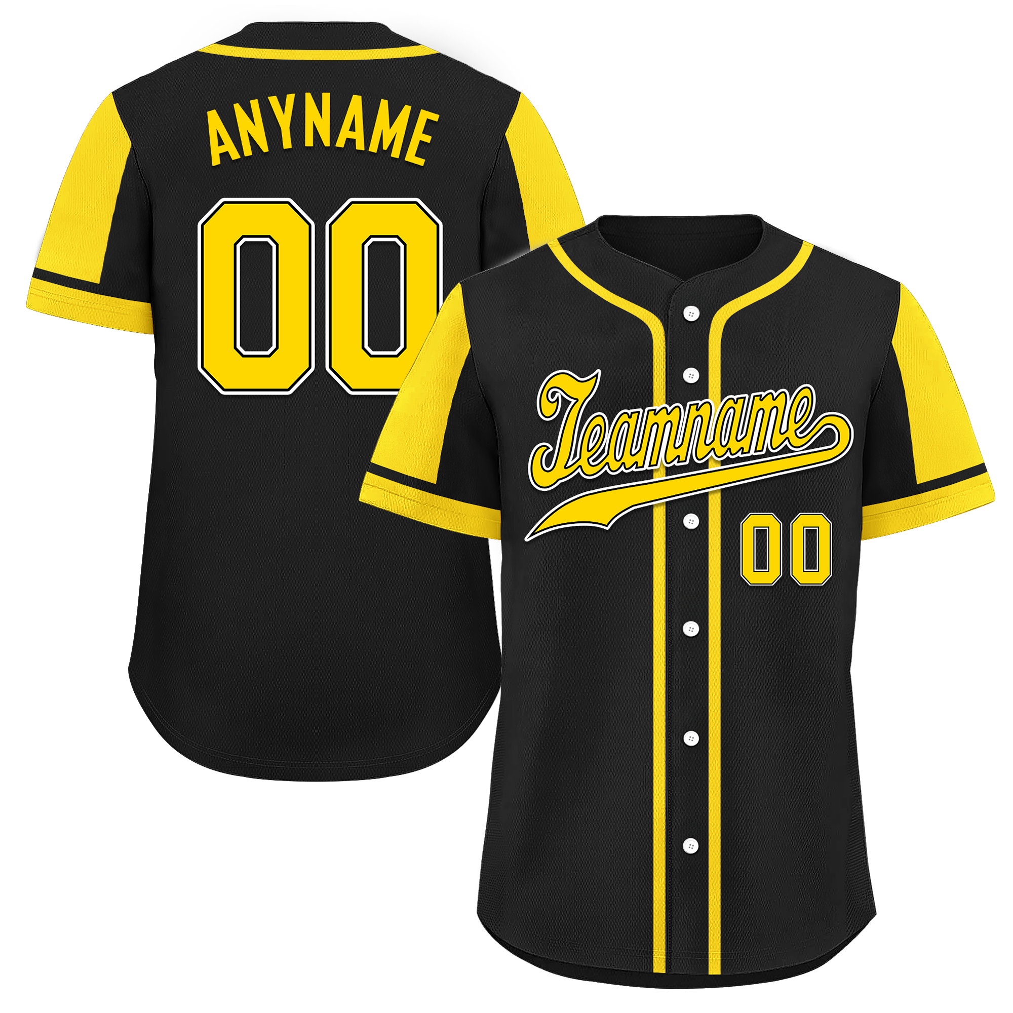Custom Black Yellow Raglan Sleeves Personalized Authentic Baseball Jersey BSBJ01-D017171