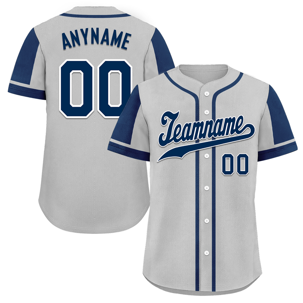 Custom Gray Blue Raglan Sleeves Personalized Authentic Baseball Jersey BSBJ01-D017178