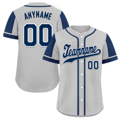 Custom Gray Blue Raglan Sleeves Personalized Authentic Baseball Jersey BSBJ01-D017178