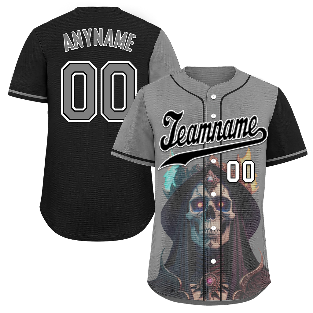 Custom Gray Black Skull Fashion Personalized Authentic Baseball Jersey BSBJ01-D017160