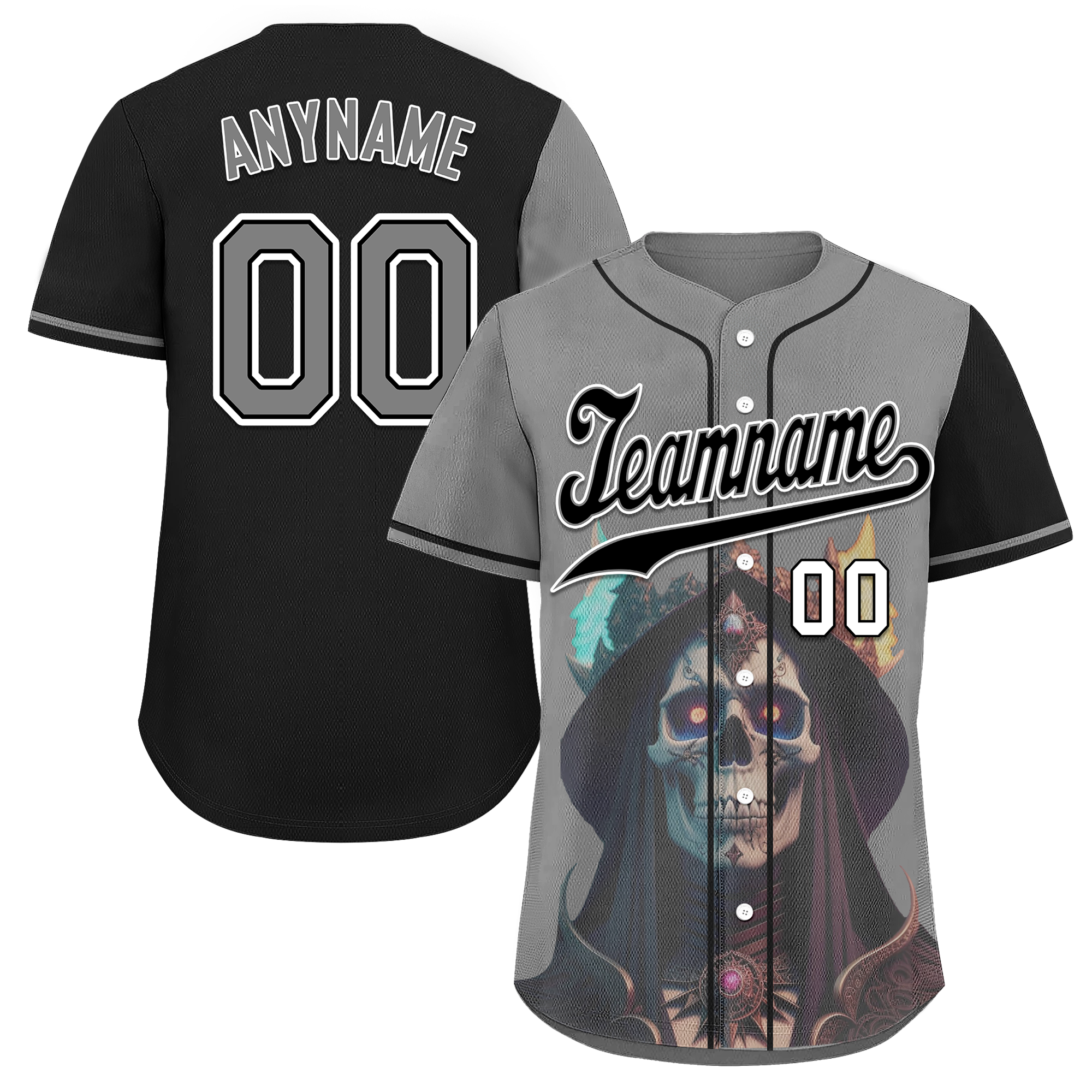 Custom Gray Black Skull Fashion Personalized Authentic Baseball Jersey BSBJ01-D017160