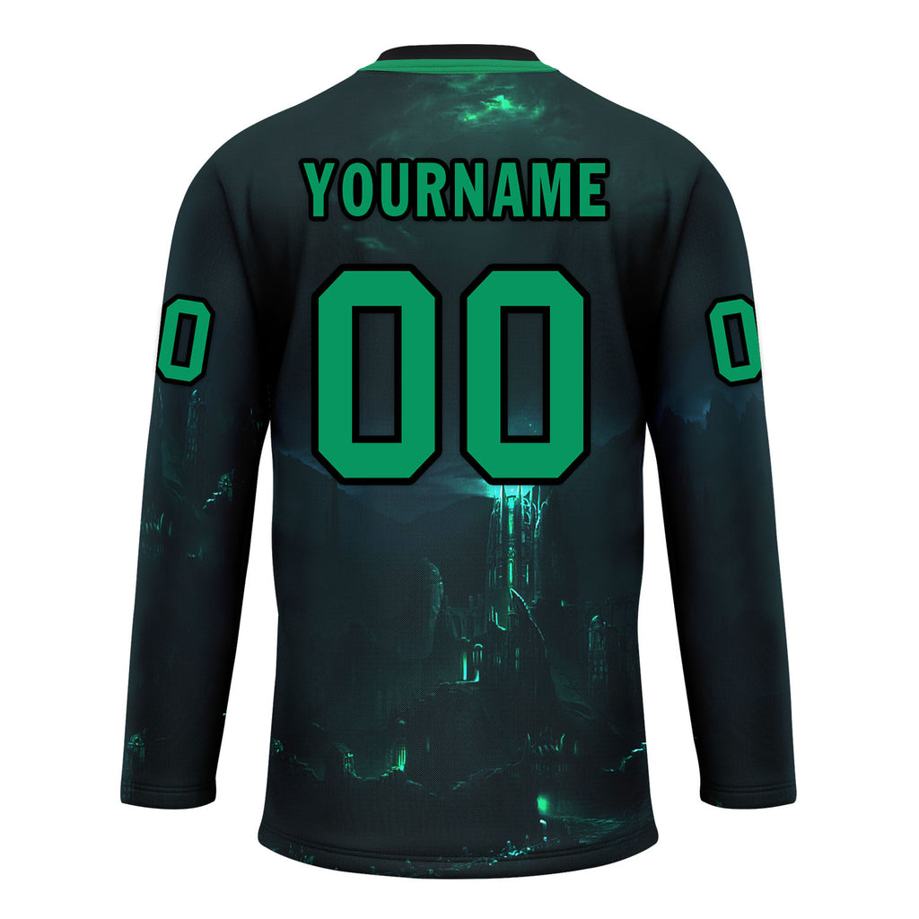 Custom Dark gray Green Gothic Personalized Hockey Jersey HCKJ01-E0601-03